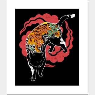 tiger tattoo cat Posters and Art